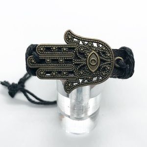 Black leather bracelet.